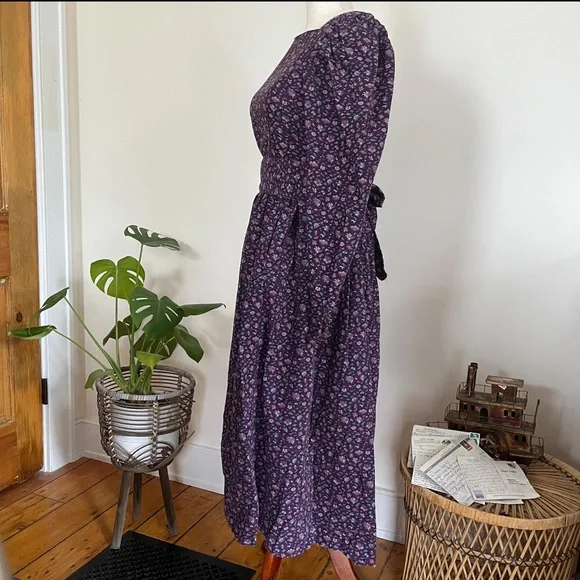 Vintage 80s Laura Ashley Prairie Needlecord Cottagecore Puff Shoulder Dress - Picture 4 of 11